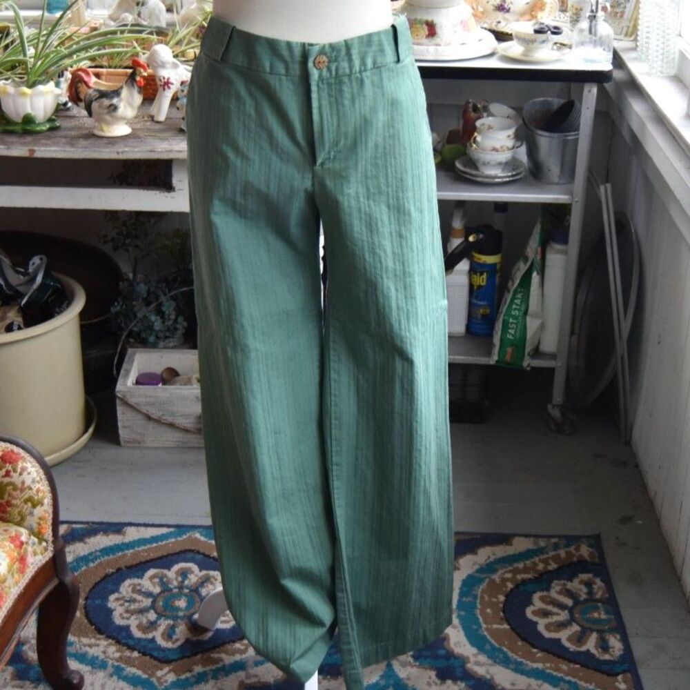 Vintage 2005 GAP Stretch Women’s 10 Green Wide Leg Trouser Pants Cotton